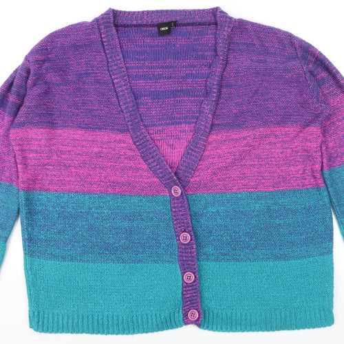 ASOS Women Multicoloured L Striped Knit V-Neck Cardigan