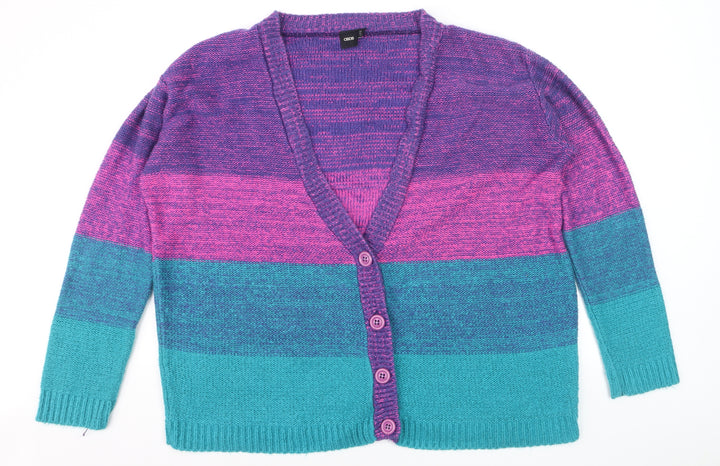 ASOS Women Multicoloured L Striped Knit V-Neck Cardigan
