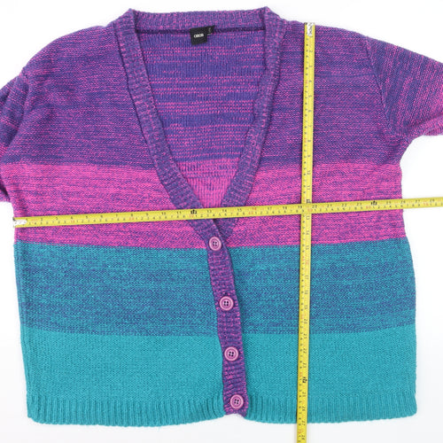 ASOS Women Multicoloured L Striped Knit V-Neck Cardigan