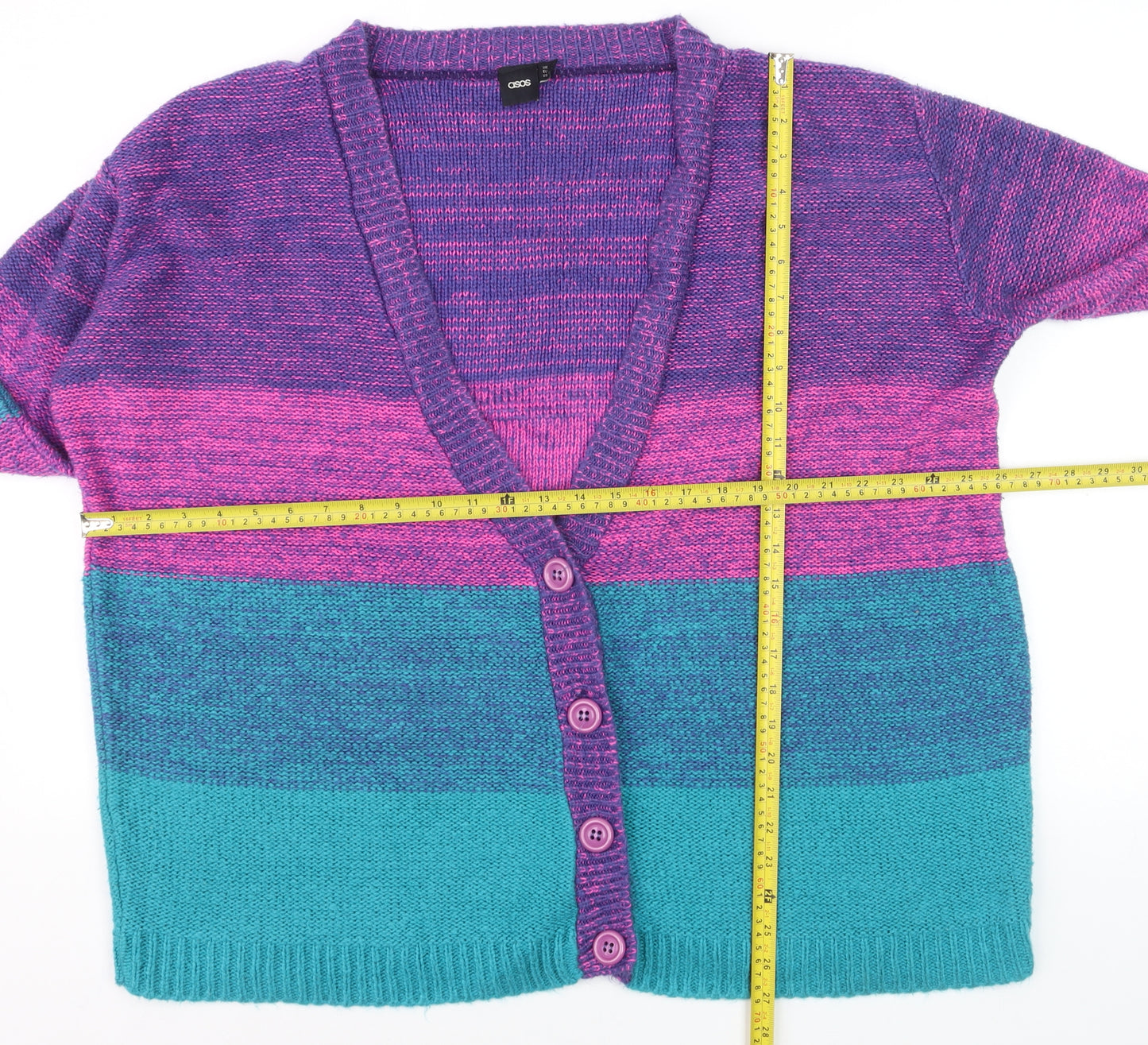 ASOS Women Multicoloured L Striped Knit V-Neck Cardigan