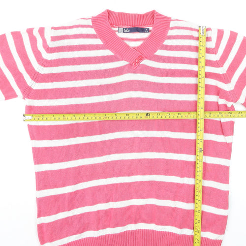 Isle Womens Pink White Striped V-Neck Long Sleeve Jumper Size 14