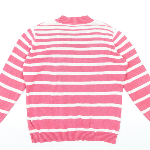 Isle Womens Pink White Striped V-Neck Long Sleeve Jumper Size 14
