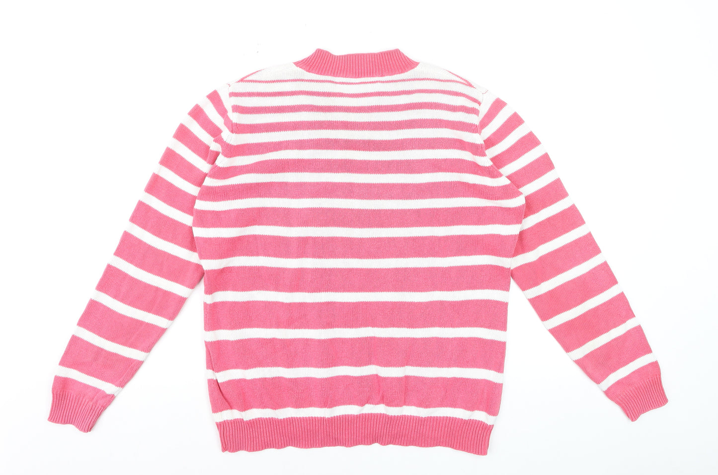 Isle Womens Pink White Striped V-Neck Long Sleeve Jumper Size 14