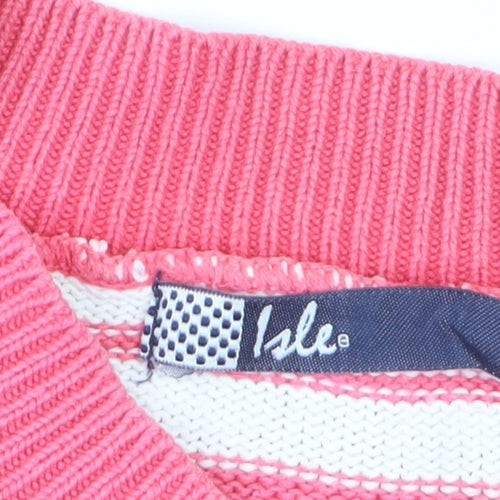 Isle Womens Pink White Striped V-Neck Long Sleeve Jumper Size 14