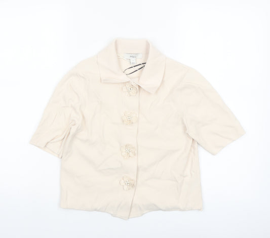 Marks and Spencer Women Beige Collared Short Sleeve Knit Blouse S