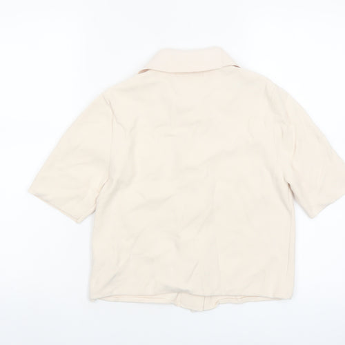 Marks and Spencer Women Beige Collared Short Sleeve Knit Blouse S