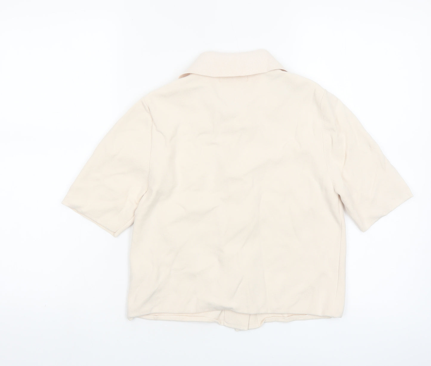 Marks and Spencer Women Beige Collared Short Sleeve Knit Blouse S