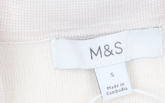 Marks and Spencer Women Beige Collared Short Sleeve Knit Blouse S