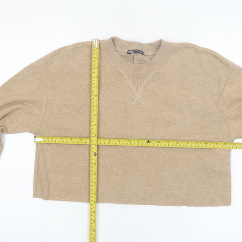 Zara Women Beige Crew Neck Knit Pullover Jumper Size 12