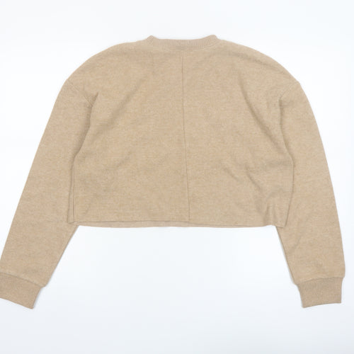 Zara Women Beige Crew Neck Knit Pullover Jumper Size 12