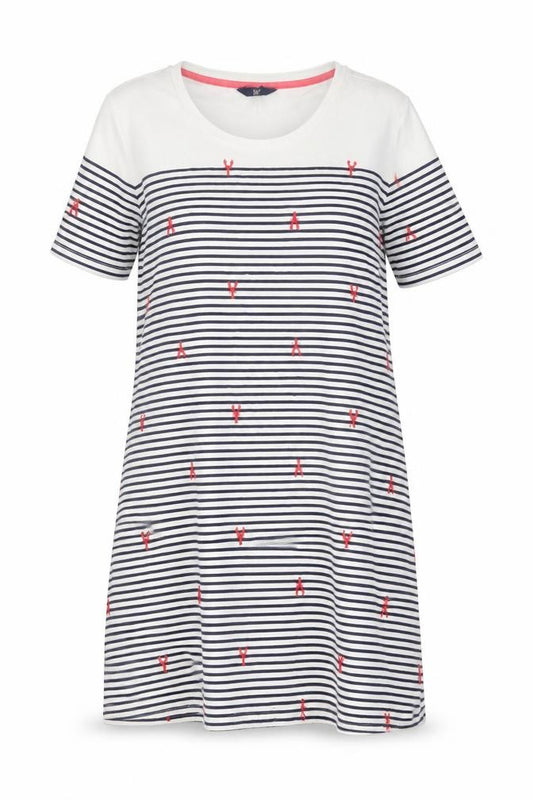 Front view of Joules Women’s Multicoloured Stripe T-Shirt Dress, size UK 14
