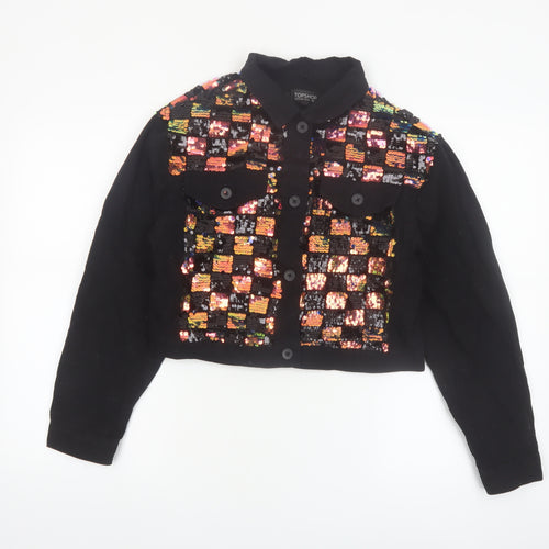 Topshop Womens Black Sequin Cropped Bomber Jacket Size S