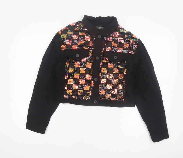 Topshop Womens Black Sequin Cropped Bomber Jacket Size S