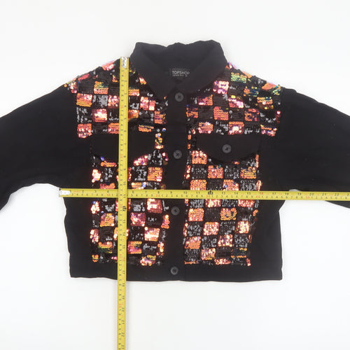 Topshop Womens Black Sequin Cropped Bomber Jacket Size S