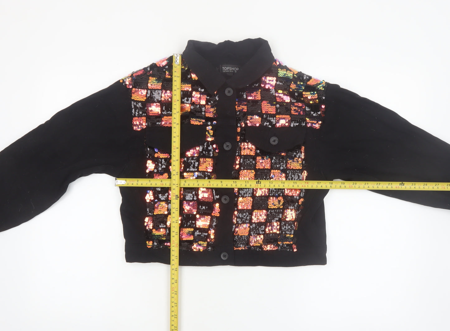 Topshop Womens Black Sequin Cropped Bomber Jacket Size S