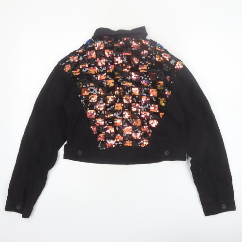 Topshop Womens Black Sequin Cropped Bomber Jacket Size S