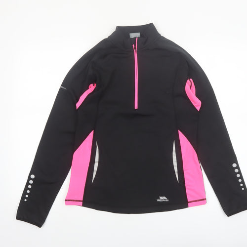 Trespass Womens Black Pink 1/4 Zip Long Sleeve Active Pullover UK 12