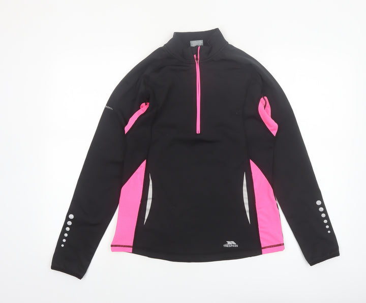 Trespass Womens Black Pink 1/4 Zip Long Sleeve Active Pullover UK 12