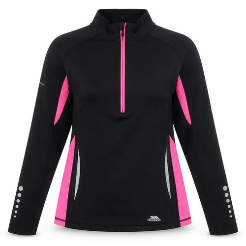 Trespass Womens Black Pink 1/4 Zip Long Sleeve Active Pullover UK 12