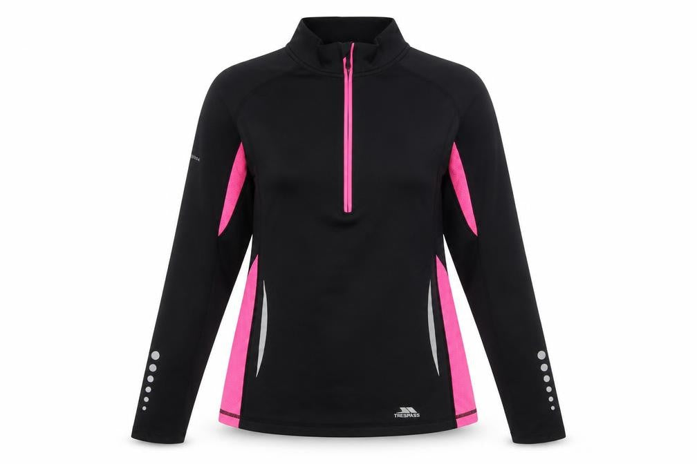 Trespass Womens Black Pink 1/4 Zip Long Sleeve Active Pullover UK 12