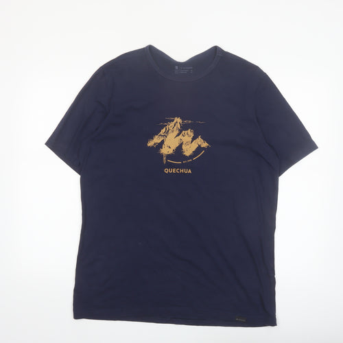 Quechua Men's Navy Blue Graphic Mountain Print T-Shirt XL