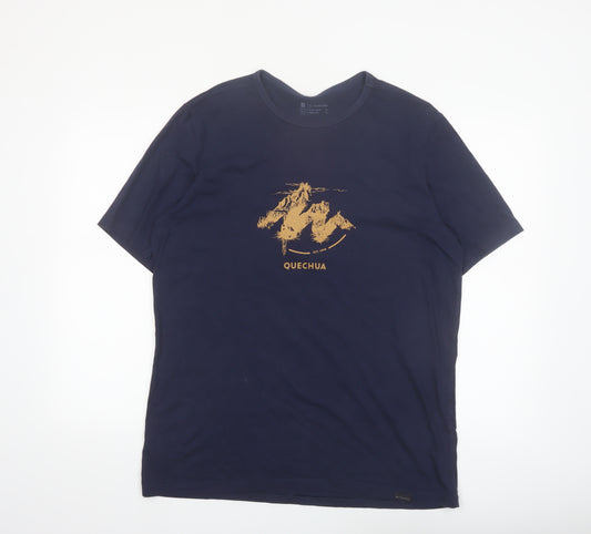 Quechua Men's Navy Blue Graphic Mountain Print T-Shirt XL