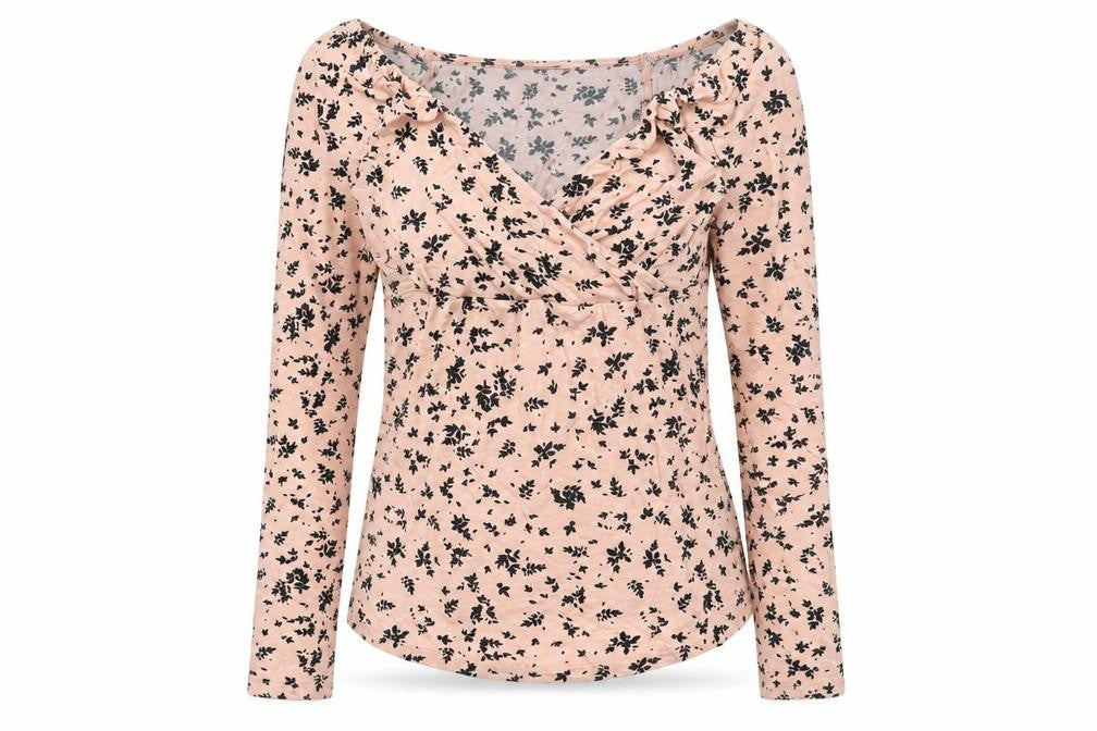 New Look Maternity Beige Floral Wrap Long Sleeve Top UK 8
