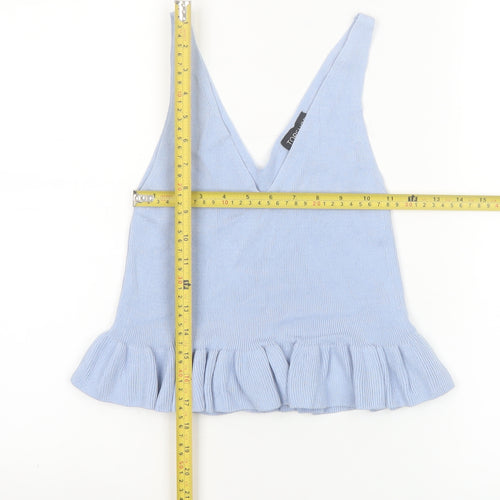 Topshop Women Blue V-Neck Ruffle Hem Knit Camisole Tank Top Size 6