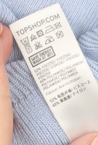Topshop Women Blue V-Neck Ruffle Hem Knit Camisole Tank Top Size 6