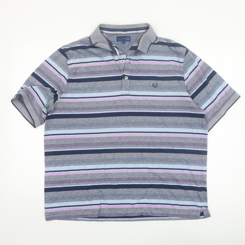 Lincoln Men's Multicoloured Striped Cotton Polo Shirt XL