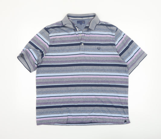 Lincoln Men's Multicoloured Striped Cotton Polo Shirt XL