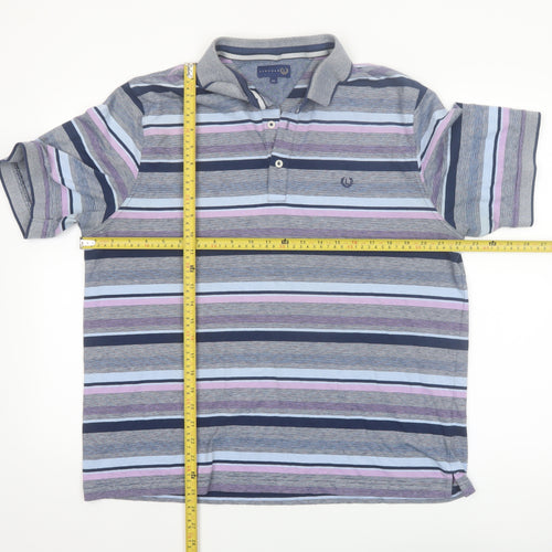 Lincoln Men's Multicoloured Striped Cotton Polo Shirt XL