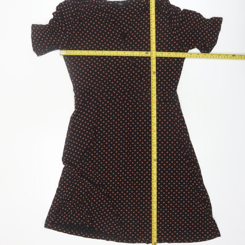 Next Women Black Geometric A-Line Knee Length Dress Size 12
