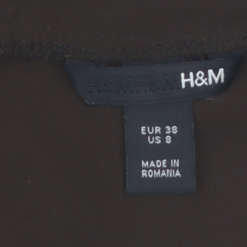 H&M Women Brown Chiffon Wrap V-Neck Flutter Sleeve Blouse Size 10