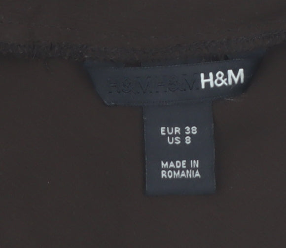 H&M Women Brown Chiffon Wrap V-Neck Flutter Sleeve Blouse Size 10