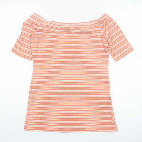 Next Women's Orange Striped Off Shoulder Short Sleeve Top Size 12