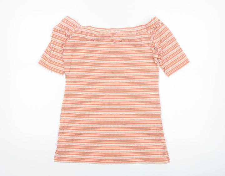 Next Women's Orange Striped Off Shoulder Short Sleeve Top Size 12