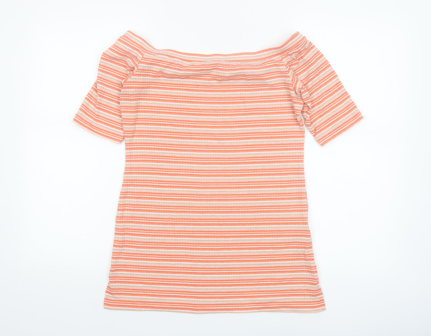 Next Women's Orange Striped Off Shoulder Short Sleeve Top Size 12
