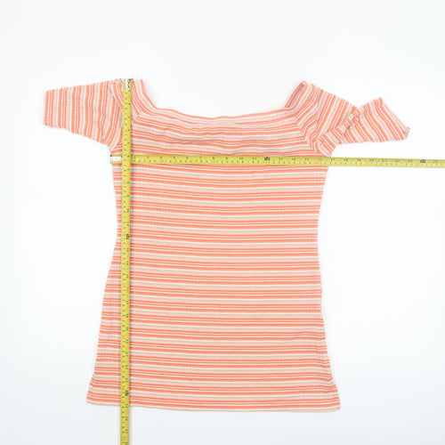 Next Women's Orange Striped Off Shoulder Short Sleeve Top Size 12