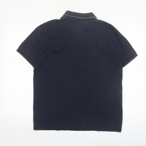 Next Men's Blue Retro Zip Cotton Polo Shirt Size M
