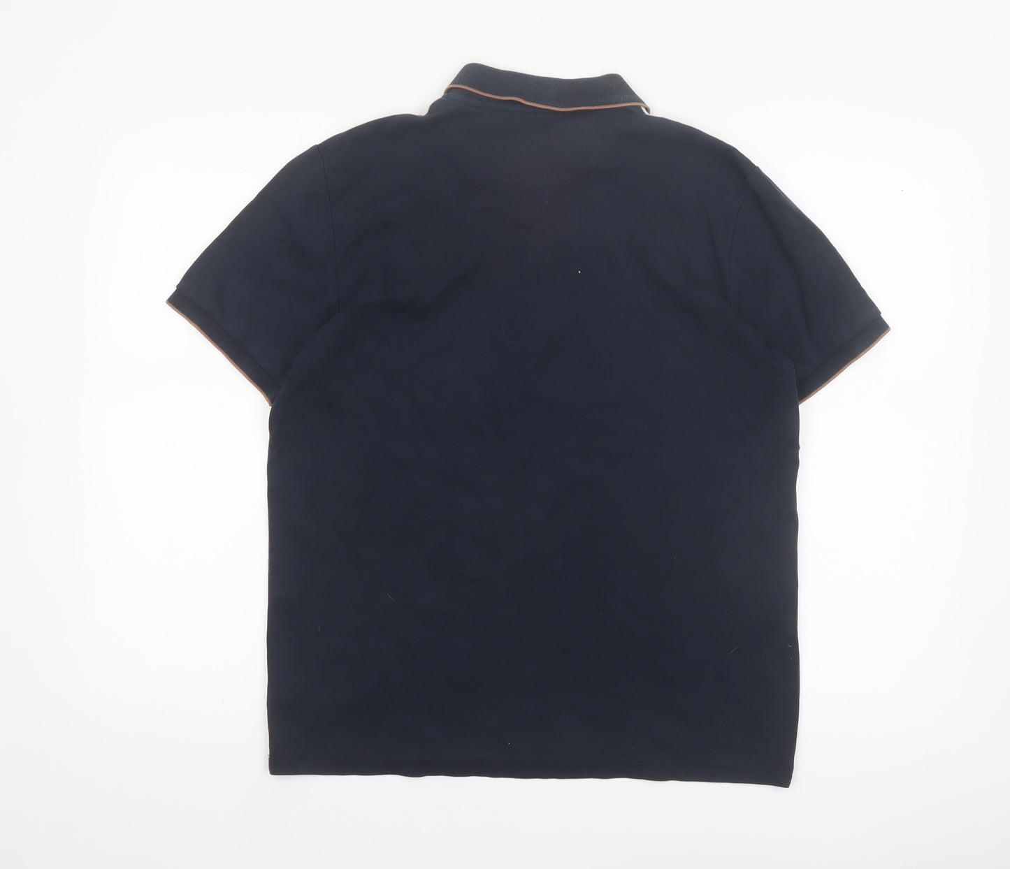 Next Men's Blue Retro Zip Cotton Polo Shirt Size M