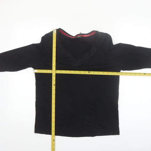 Marks and Spencer Women’s Black Cotton Beaded V-Neck 3/4 Sleeve Blouse UK 14