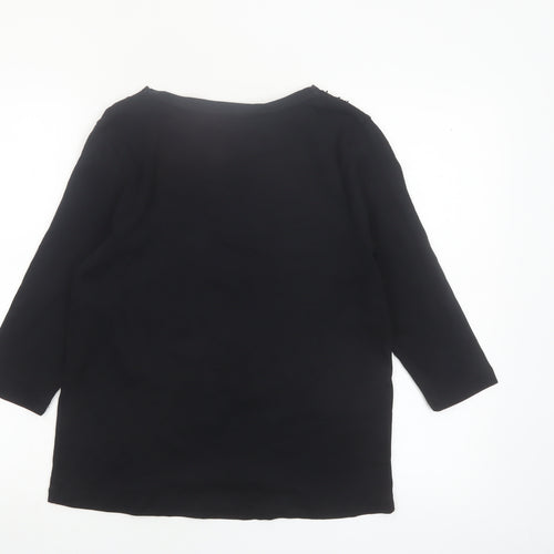 Marks and Spencer Women’s Black Cotton Beaded V-Neck 3/4 Sleeve Blouse UK 14
