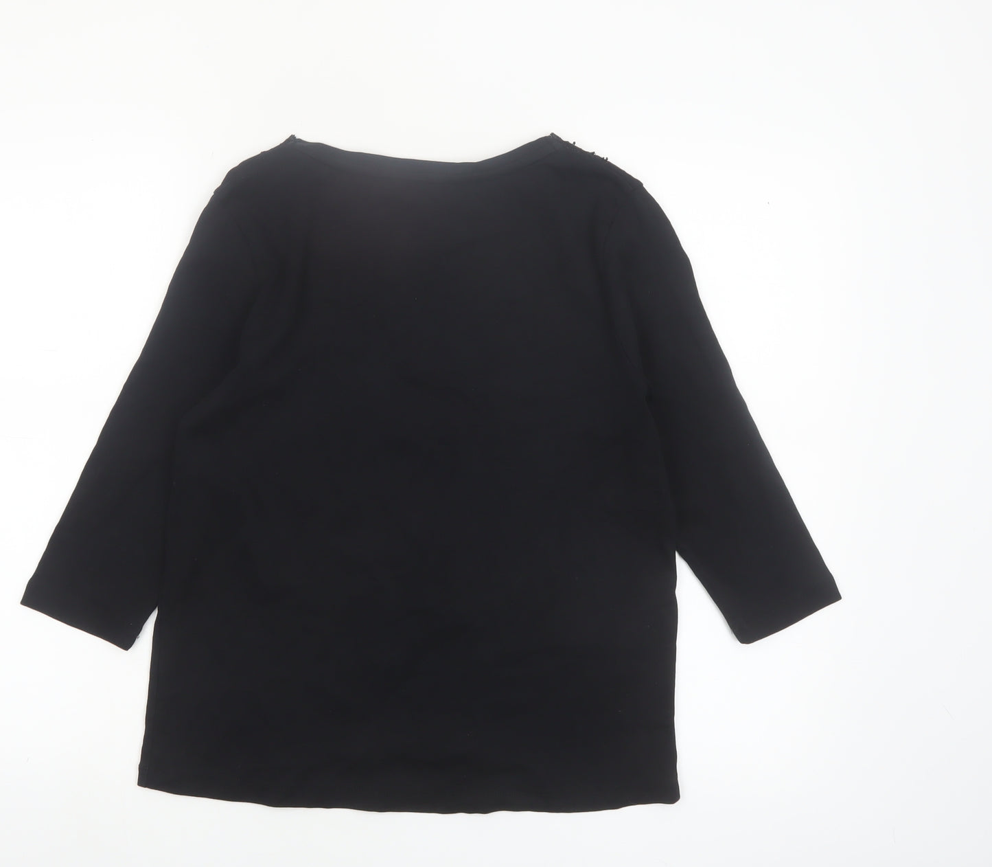 Marks and Spencer Women’s Black Cotton Beaded V-Neck 3/4 Sleeve Blouse UK 14