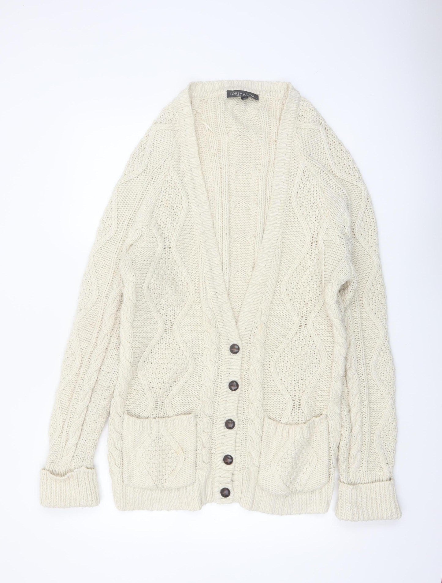 Topshop Tall Women’s Ivory Chunky-Knit Cardigan Size 12
