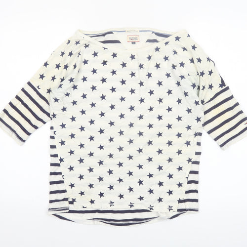 Hilfiger Denim Women's White Navy Star Stripe 3/4 Sleeve Cotton T-Shirt S