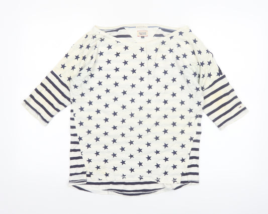 Hilfiger Denim Women's White Navy Star Stripe 3/4 Sleeve Cotton T-Shirt S