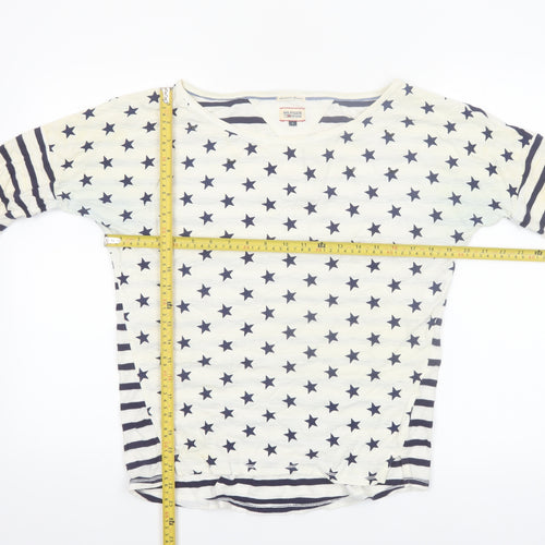 Hilfiger Denim Women's White Navy Star Stripe 3/4 Sleeve Cotton T-Shirt S