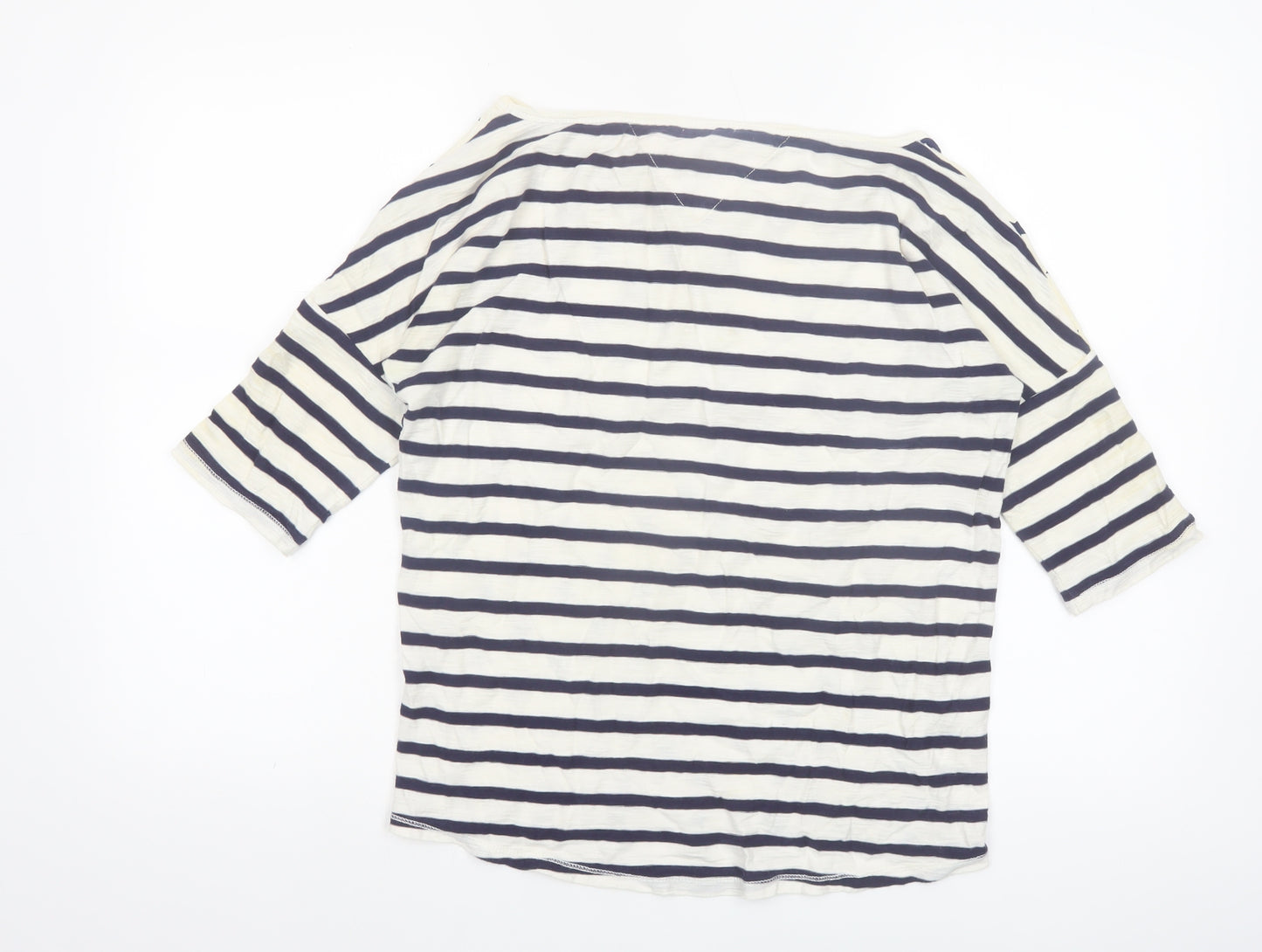 Hilfiger Denim Women's White Navy Star Stripe 3/4 Sleeve Cotton T-Shirt S