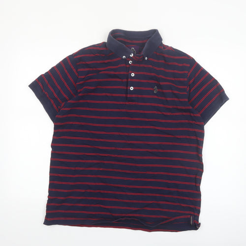 Luke Men's Navy Red Striped Cotton Polo Shirt XL
